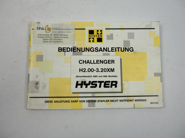 Hyster H 2.00 2.50 3.00 3.20 XM XMX XML Challenger Bedienungsanleitung 1995