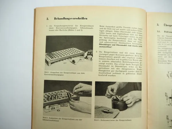 IFA Einspritzdüsen Baugrösse S für Dieselmotor Werkstatthandbuch Einbau 1970