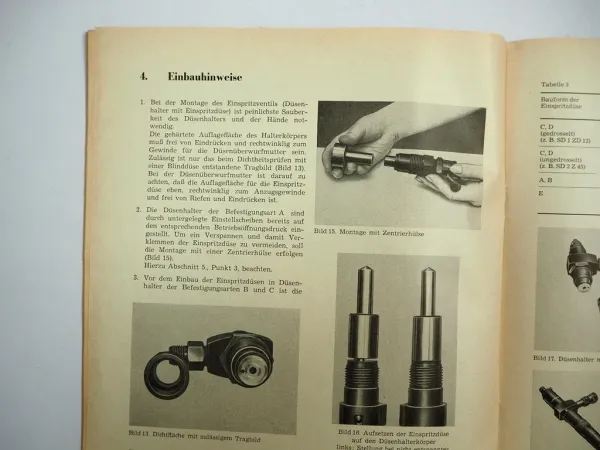IFA Einspritzdüsen Baugrösse S für Dieselmotor Werkstatthandbuch Einbau 1970