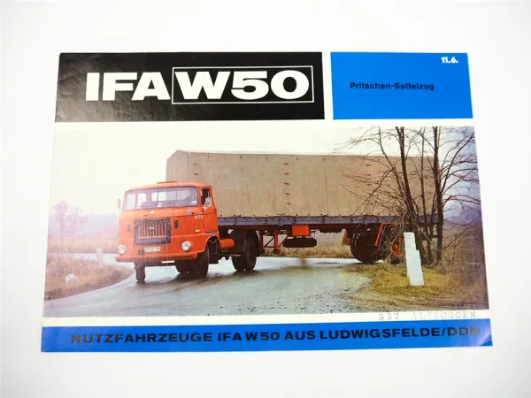 IFA W50 LKW Pritschen Sattelzug Prospekt Ludwigsfelde DDR 1973