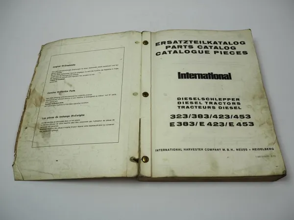 IHC 323 383 423 453 Dieselschlepper Ersatzteilkatalog Parts List 1972