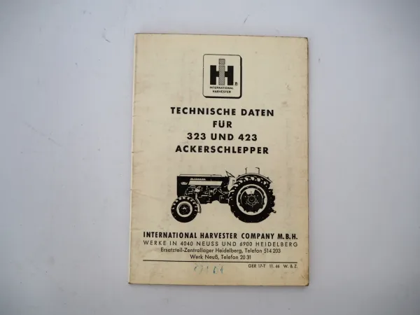 IHC 323 423 Ackerschlepper technische Daten Faltblatt McCormick 1966