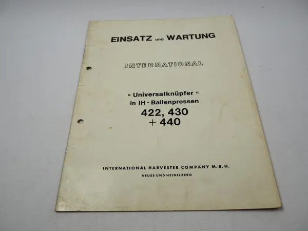 IHC 422 430 440 Universalknüpfer in IHC Ballenpressen Einsatz Wartung 1972