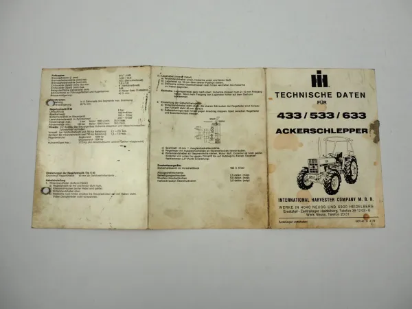 IHC 433 533 633 Ackerschlepper Technische Daten 1975