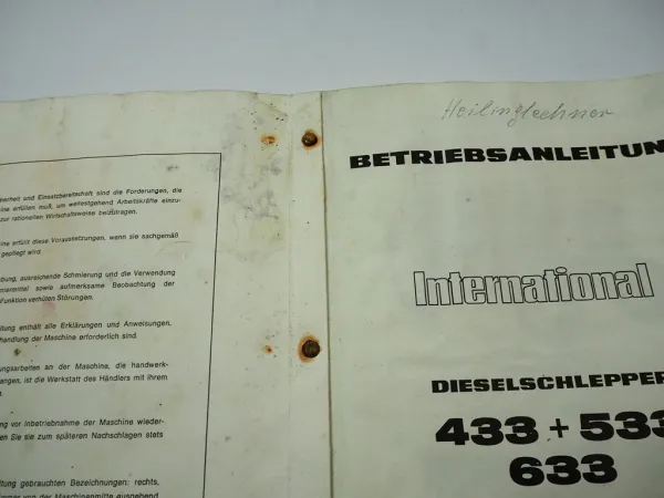 IHC 433 533 633 Schlepper Betriebsanleitung Bedienungsanleitung 1975