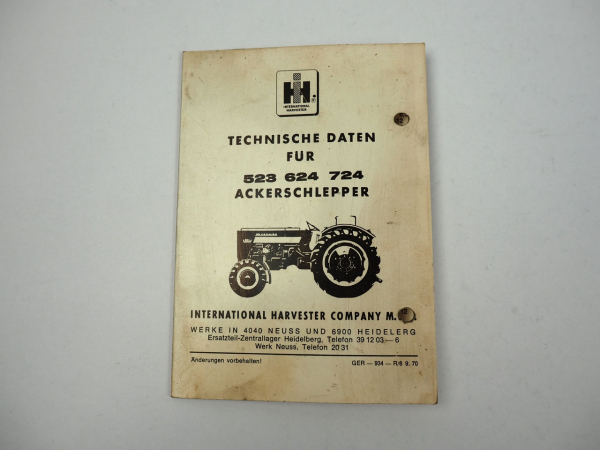 IHC 523 624 724 Ackerschlepper Technische Daten 1970