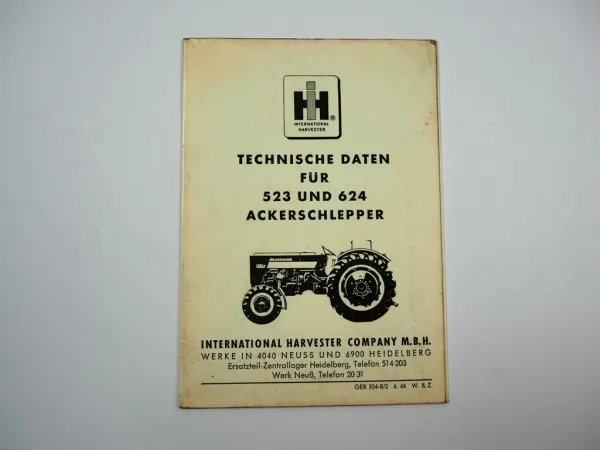 IHC 523 624 Technische Daten Ackerschlepper Mc Cormick 1966