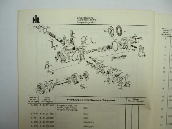 IHC 553 654 724 734 824 834 Traktor Ersatzteilliste Ergänzung Nr. 3 4 5 von 1973/74