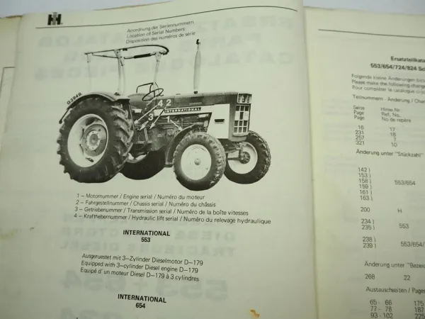 IHC 553 654 724 824 Traktoren Ersatzteilliste Parts Catalog 1972/1973