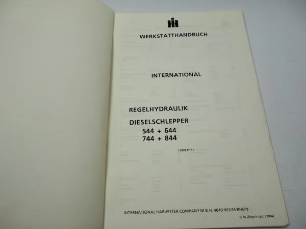 IHC 554 644 744 844 Regelhydraulik Werkstatthandbuch Reparaturhandbuch 1974