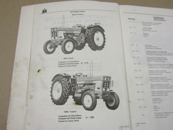 IHC 946 1046 1246 Diesel Traktor Ersatzteilkatalog 2/1973 Ersatzteilliste