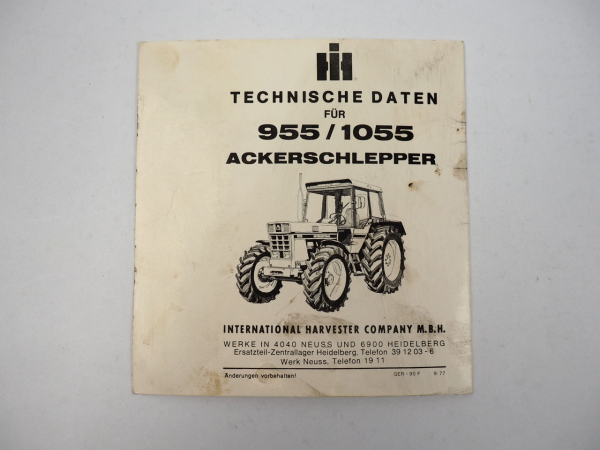 IHC 955 1055 Ackerschlepper technische Daten 1977