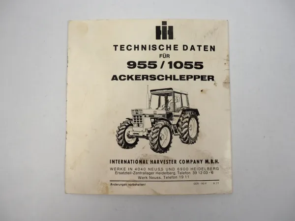 IHC 955 1055 Ackerschlepper technische Daten 1977