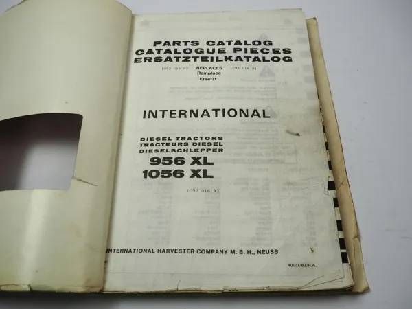 IHC 956XL 1056XL Dieselschlepper Ersatzteilliste Ersatzteilkatalog 7.1983