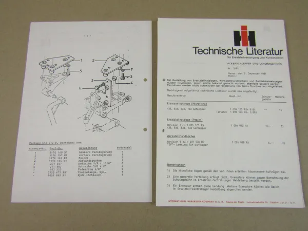 IHC Case Traktoren 1255 1455 433-844 743 Motoren Kundendienst Briefe Sammlung