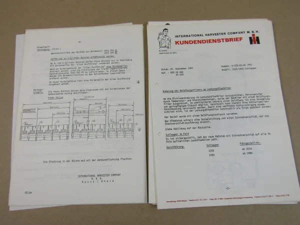 IHC Case Traktoren 1255 1455 433-844 743 Motoren Kundendienst Briefe Sammlung