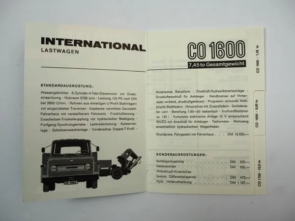 IHC CO 1600 1700 Lastwagen LKW Preisliste 1965