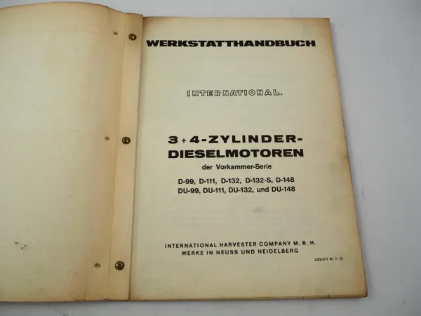IHC D-99 D-111 D-132 D-148 DU-99 DU-111 DU-132 DU-148 Werkstatthandbuch 1970