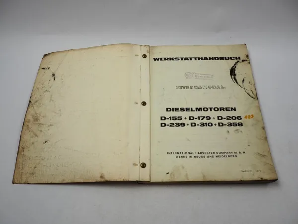 IHC D155 D179 D206 D239 D310 D358 Werkstatthandbuch Reparaturanleitung 1971