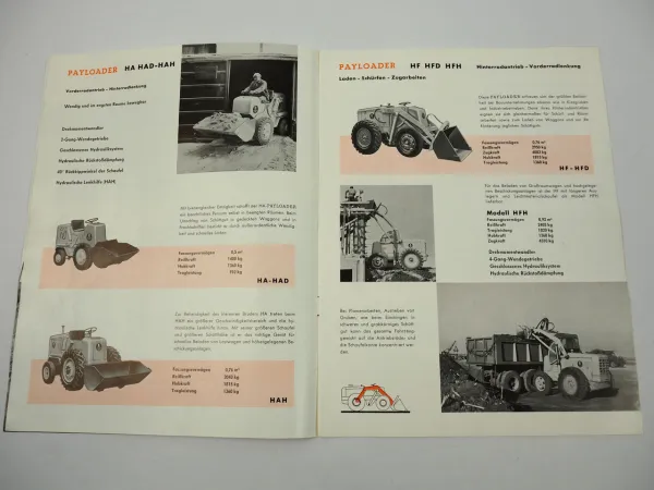 IHC HA HF HU HH HO Payloader Schaufellader Prospekt ca. 1959