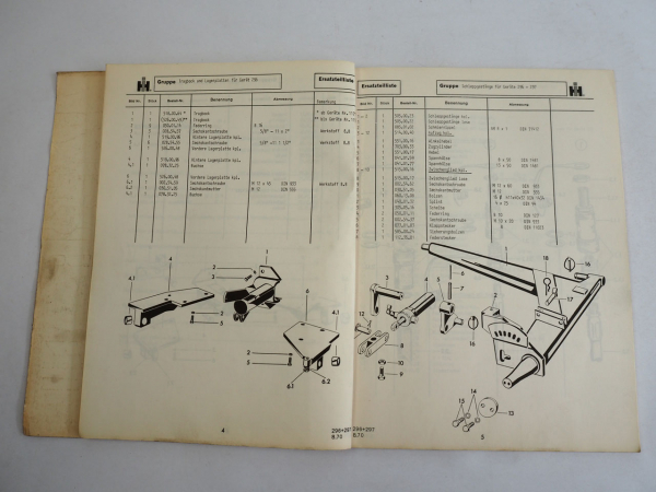 IHC Mc Cormick 296 297 Mähwerke Ersatzteilliste Ersatzteilkatalog 1970