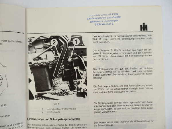 IHC Mc Cormick 433 533 633 Betriebsanleitung 1215 Schlepper Anbaumäher 1975