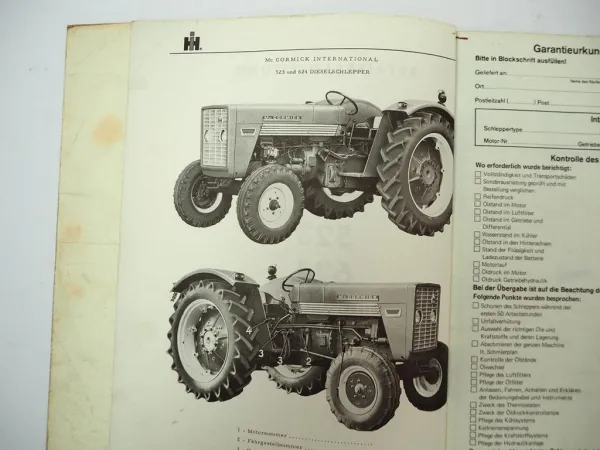 IHC Mc Cormick 523 624 Schlepper Betriebsanleitung Bedienung Wartung 1969
