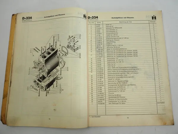 IHC Mc Cormick D-324 Standard Dieselschlepper Ersatzteilliste 1961