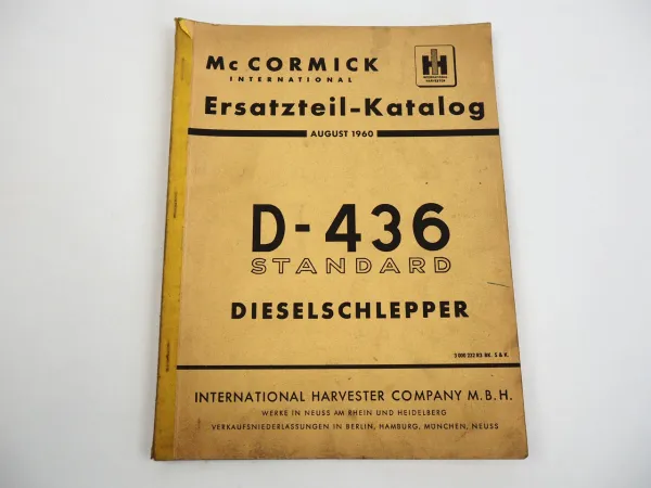 IHC Mc Cormick D-436 Standard Dieselschlepper Ersatzteilliste 1960