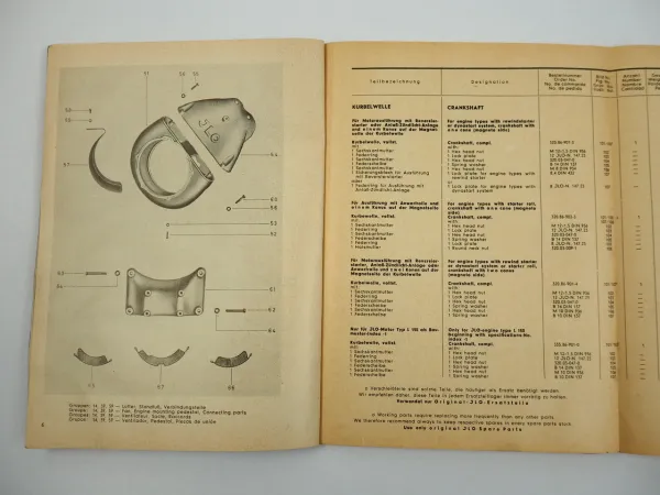 ILO L 100 125 150 Motor Ersatzteilliste Spare Parts List 1956