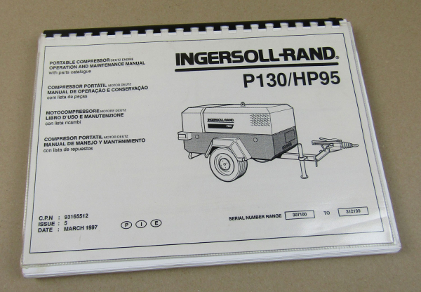 Ingersoll Rand P130/HP95 Operation Maintenance Manual with Parts Catalogue 1997