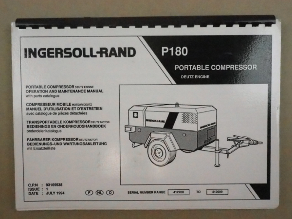 Ingersoll Rand P180 Kompressor Bedienungsanleitung Ersatzteilliste 1994