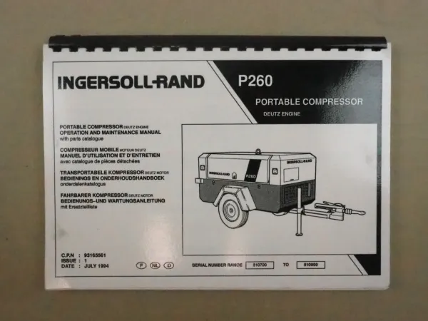 Ingersoll Rand P260 Kompressor Bedienungsanleitung Ersatzteilliste 1994
