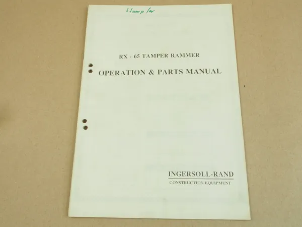 Ingersoll-Rand RX65 Tamper Rammer Operation and Parts Manual 5/1986