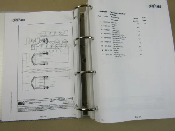 IR Ingersoll-Rand ABG Titan 326 + VB78 Straßenfertiger Ersatzteilliste Parts Lis