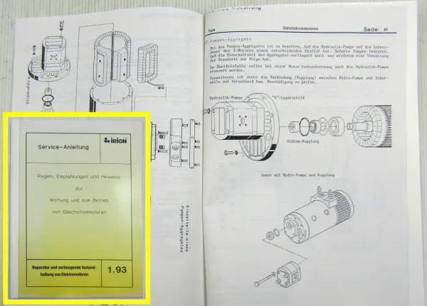 Irion Wartung Betrieb v Gleichstrommotoren Elektromotoren Service Anleitung 1993