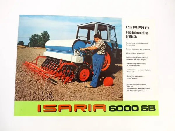 Isaria 6000 SB Drillmaschine am Eicher Traktor Prospekt 1970er Jahre