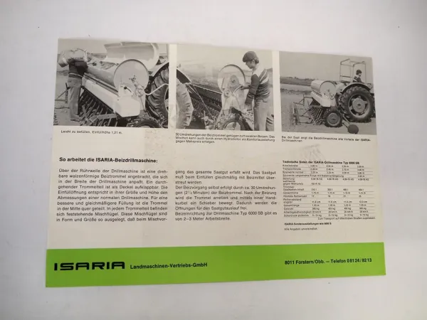 Isaria 6000 SB Drillmaschine am Eicher Traktor Prospekt 1970er Jahre