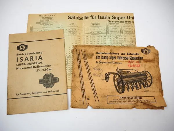 Isaria Super Universal Drillmaschine Betriebsanleitung Sätabelle 2,25m 1962