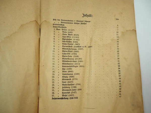 IX. Kreis der Deutschen Turnerschaft Mittelrhein Bestandserhebung 1927 Hessen Main Rhein Nahe