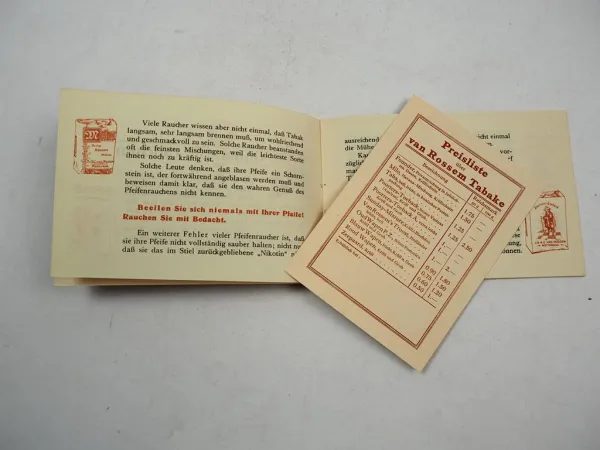 J. & A. C. van Rossem Tabak Fabrik Rotterdam Broschüre & Preisliste 1932