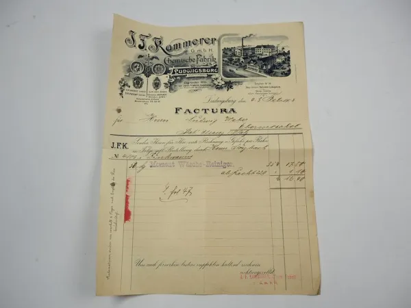 J. F. Kammerer GmbH Chemische Fabrik Ludwigsburg Rechnung 4.Febr. 1903