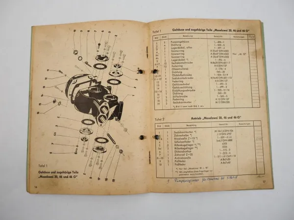 Jacoby Moselzwei 30 46 46G Spritzpumpen Bedienungsanleitung Ersatzteilliste 1964