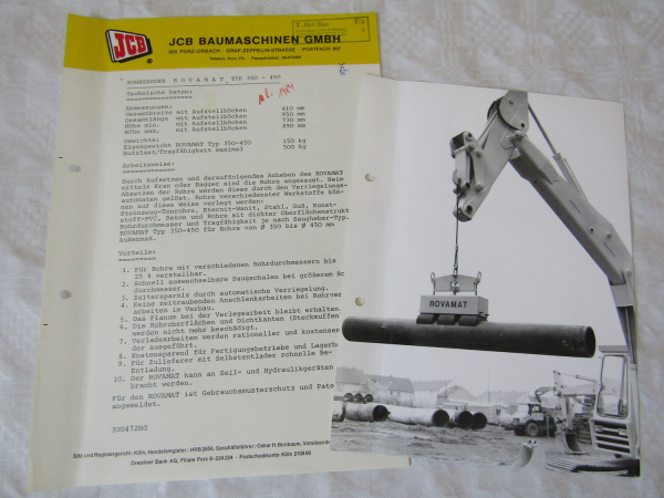 JCB Rohrsauger ROVAMAT Typ 350 - 450 Daten und Foto aus den 80er Jahren