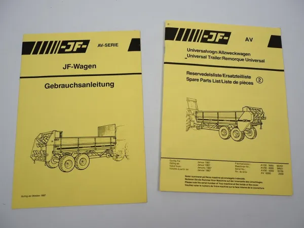 JF AV 30 3000 40 4000 50 5000 6000 Wagen Betriebsanleitung Ersatzteilliste 1987