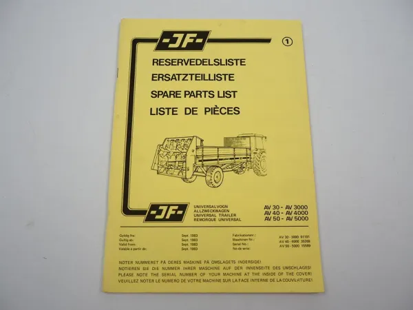 JF AV 30 3000 40 4000 50 5000 Universal Wagen Ersatzteilliste Parts List 1983