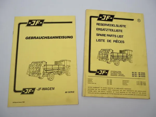 JF AV 30 3000 40 4000 50 5000 Wagen Betriebsanleitung Ersatzteilliste 1983/84