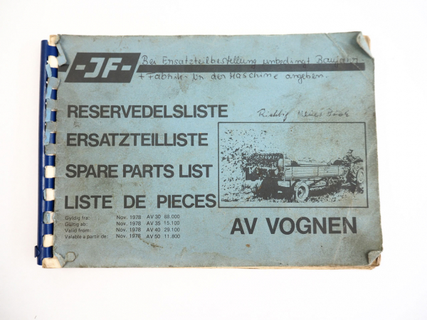 JF AV 30 35 40 50 Allzweckwagen Ersatzteilliste Spare Parts List 1978