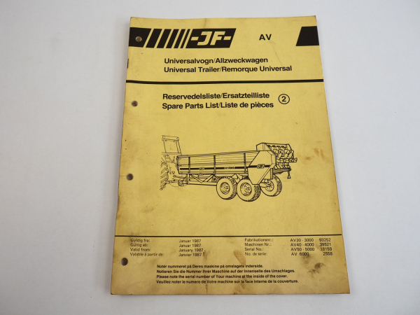 JF AV 30 40 50 6000 Allzweckwagen Ersatzteilliste Spare Parts List 1987