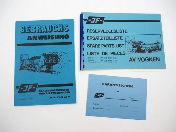 JF AV 30 40 50 Allzweckwagen Dungstreuer Betriebsanleitung Ersatzteilliste 1979
